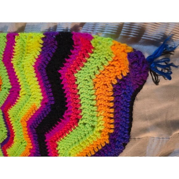 Vintage Psychedelic Zigzag Chevron Tight Knit Afghan Throw Blanket Crochet Color - Picture 4 of 11